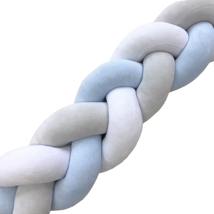 Бортик косичка "Сіра-біла-блакитна"